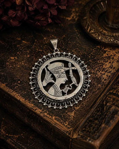Vintage Egyptian Revival Sterling Silver Nefertiti Pendant Large Cut Out Medallion
