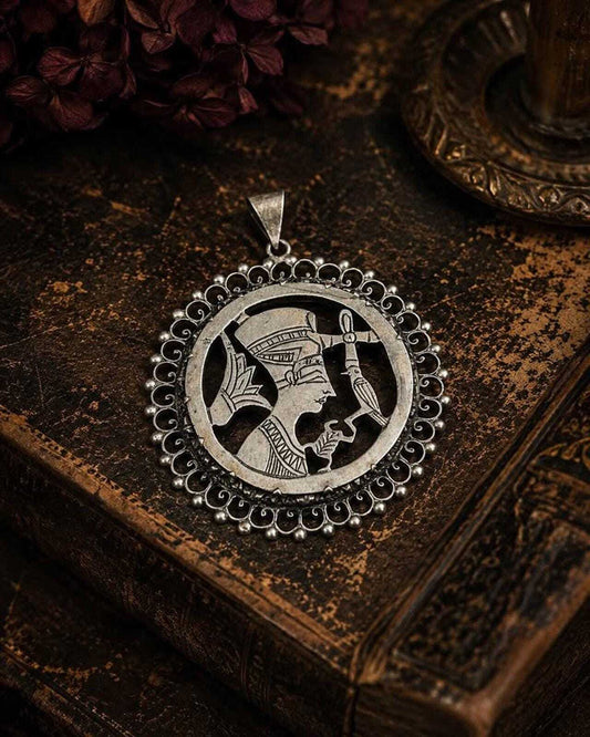 Vintage Egyptian Revival Sterling Silver Nefertiti Pendant Large Cut Out Medallion
