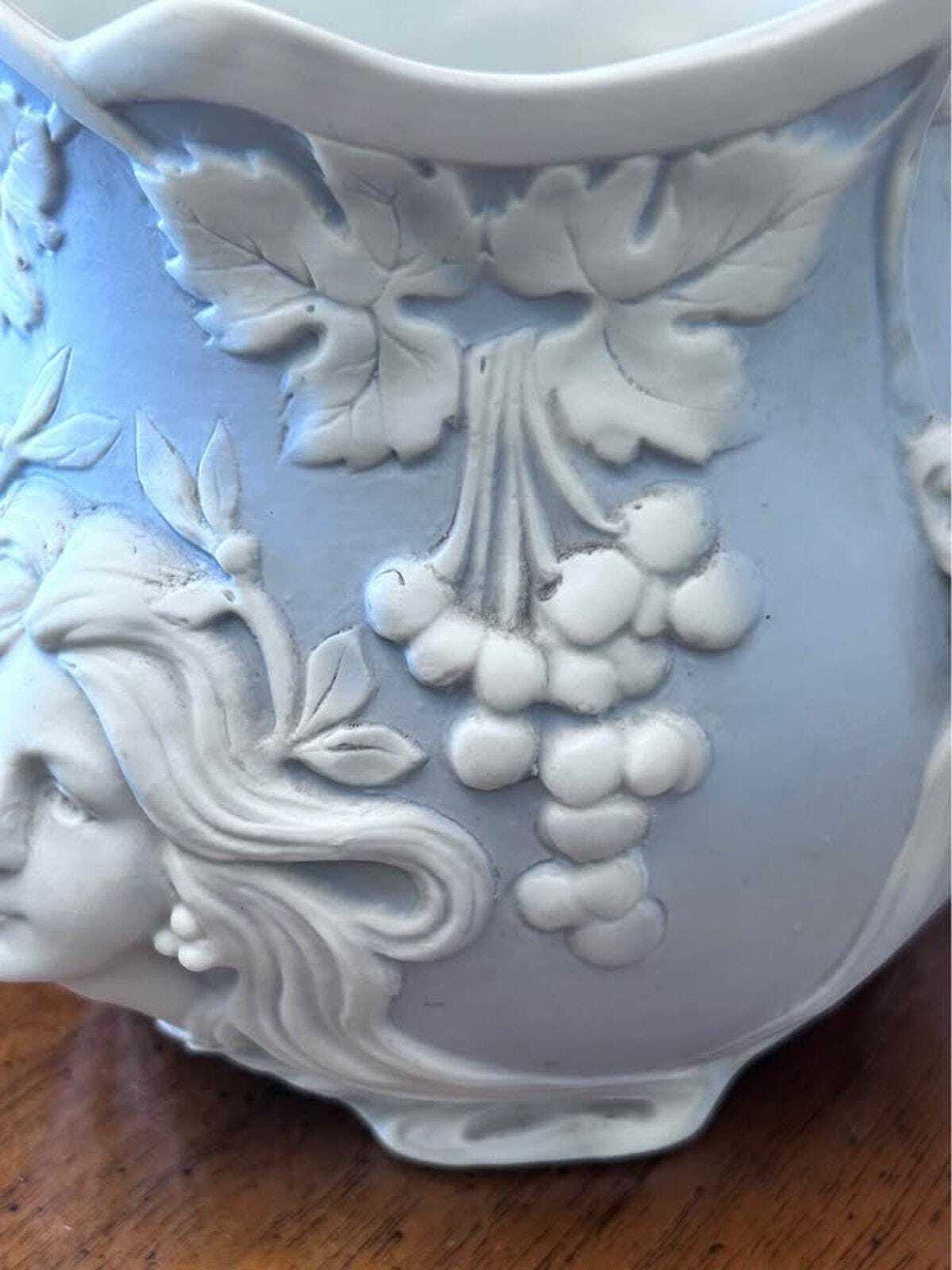 Antique Schafer & Vater Blue Bisque Porcelain Art Nouveau Maiden Vase