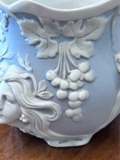 Antique Schafer & Vater Blue Bisque Porcelain Art Nouveau Maiden Vase