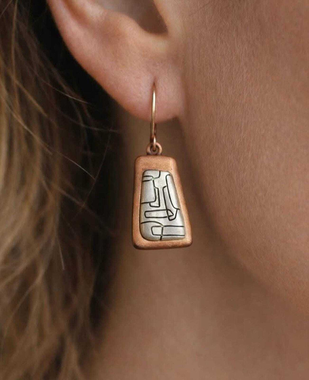 Premier Designs Vintage Mixed Metal Abstract Geometric Dangle Earrings