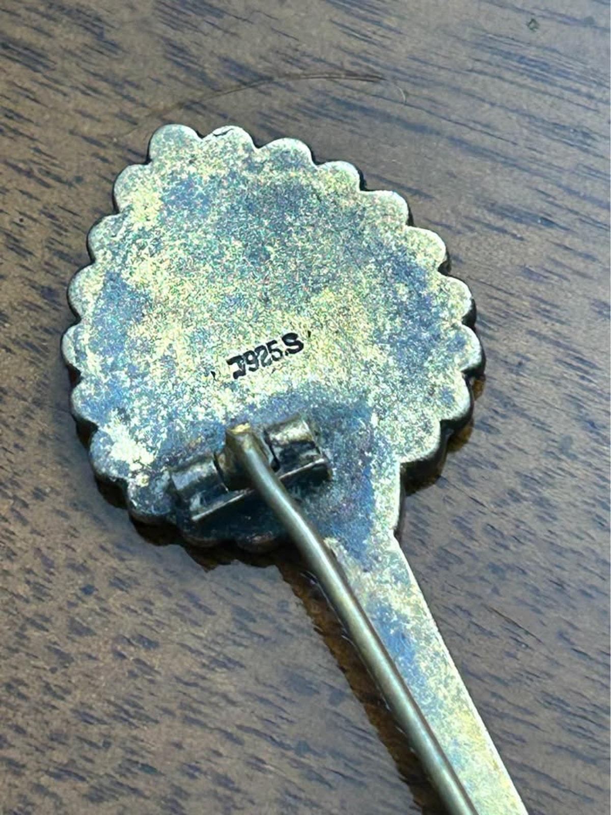 Antique J. Tostrup Sterling Silver Enamel Shawl Pin, Viking Revival Stick Brooch