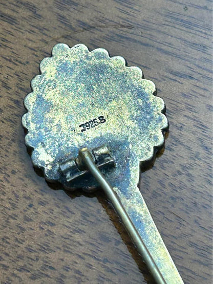Antique J. Tostrup Sterling Silver Enamel Shawl Pin, Viking Revival Stick Brooch