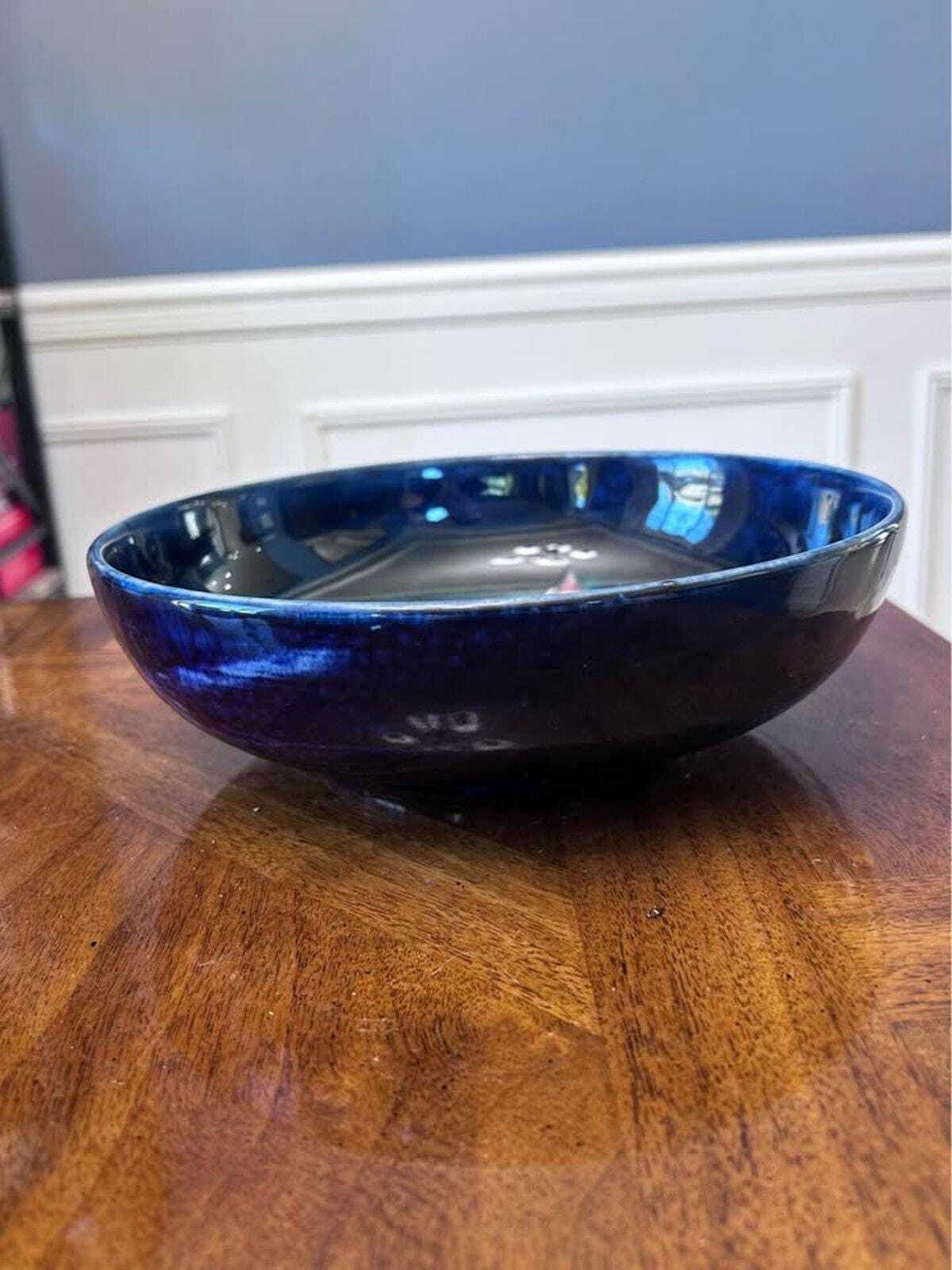 Vintage Walter Moorcroft Hibiscus Cobalt Blue Ceramic Art Pottery Bowl