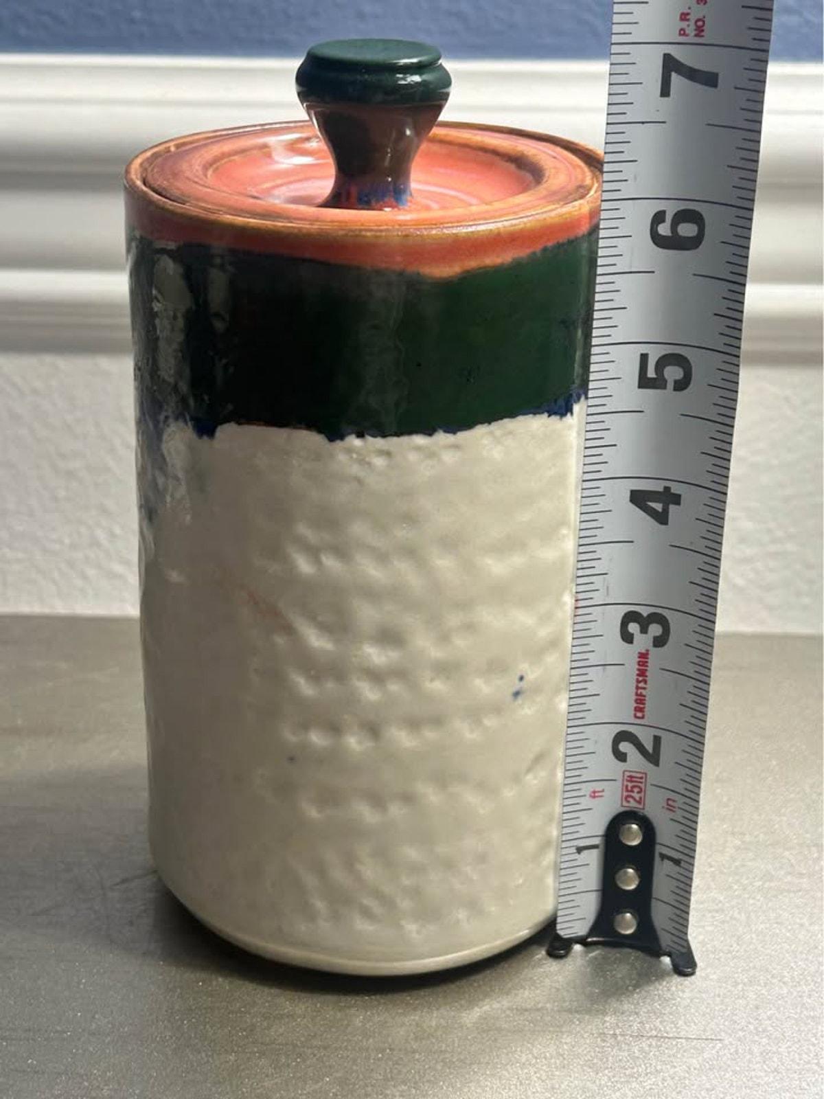 Studio Pottery 3 Piece Set - Lidded Canister Crock and Vessel, Hand Carved Ceramic Art