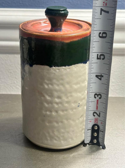 Studio Pottery 3 Piece Set - Lidded Canister Crock and Vessel, Hand Carved Ceramic Art
