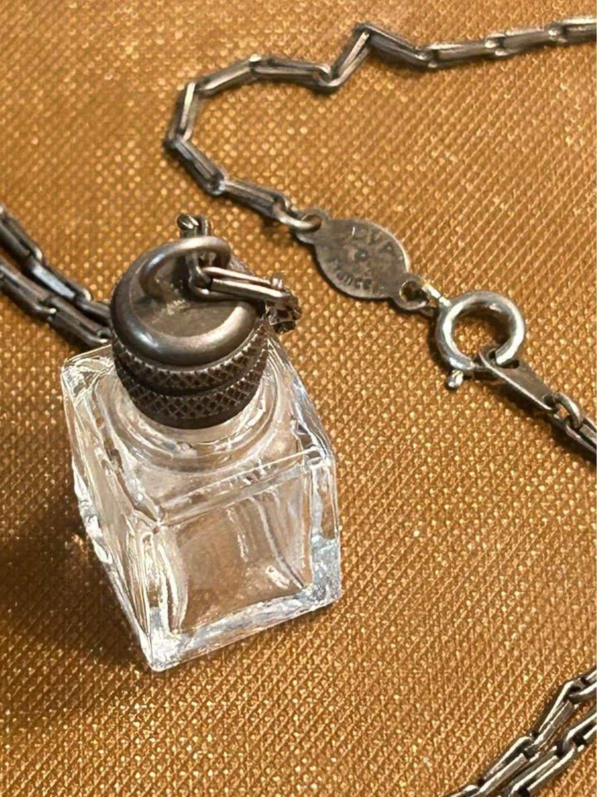 Vintage LVP France La Vie Parisienne Clear Glass Miniature Perfume Bottle Necklace