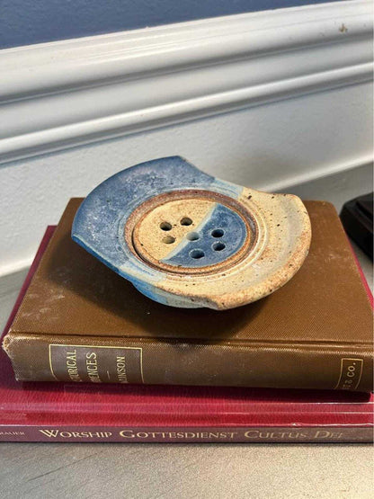 Studio Pottery Two-Piece Ceramic Soap Dish - Blue and Sand Glaze