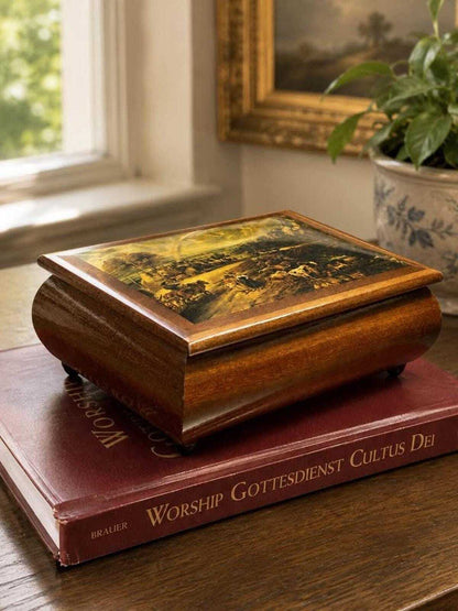 Vintage Italian Wood Music Jewelry Box with Swiss Reuge Movement