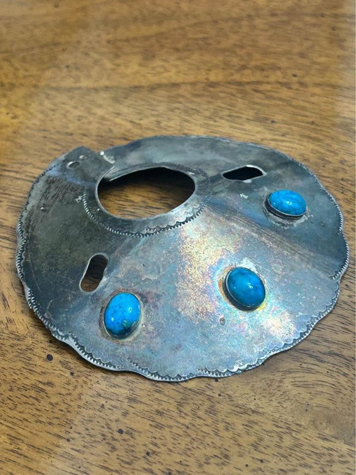 Vintage Lowell Draper Navajo Sterling Silver Matrix Turquoise Hair Bun Cover Chongo Tie