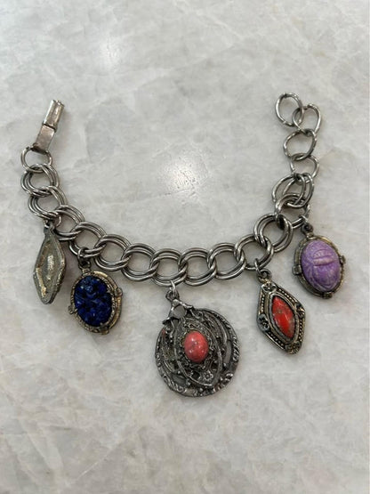 Vintage Mid Century Egyptian Revival Scarab and Intaglio Multi Charm Bracelet