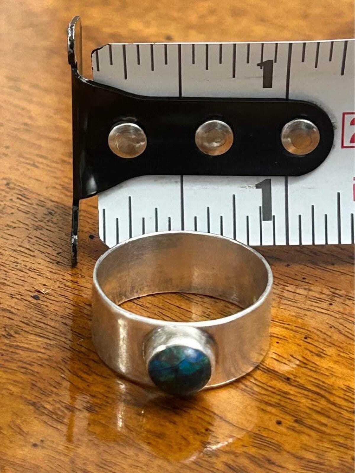 Vintage 1974 LMP Sterling Silver Wide Band Ring – Azurite Cabochon, Size 9.25