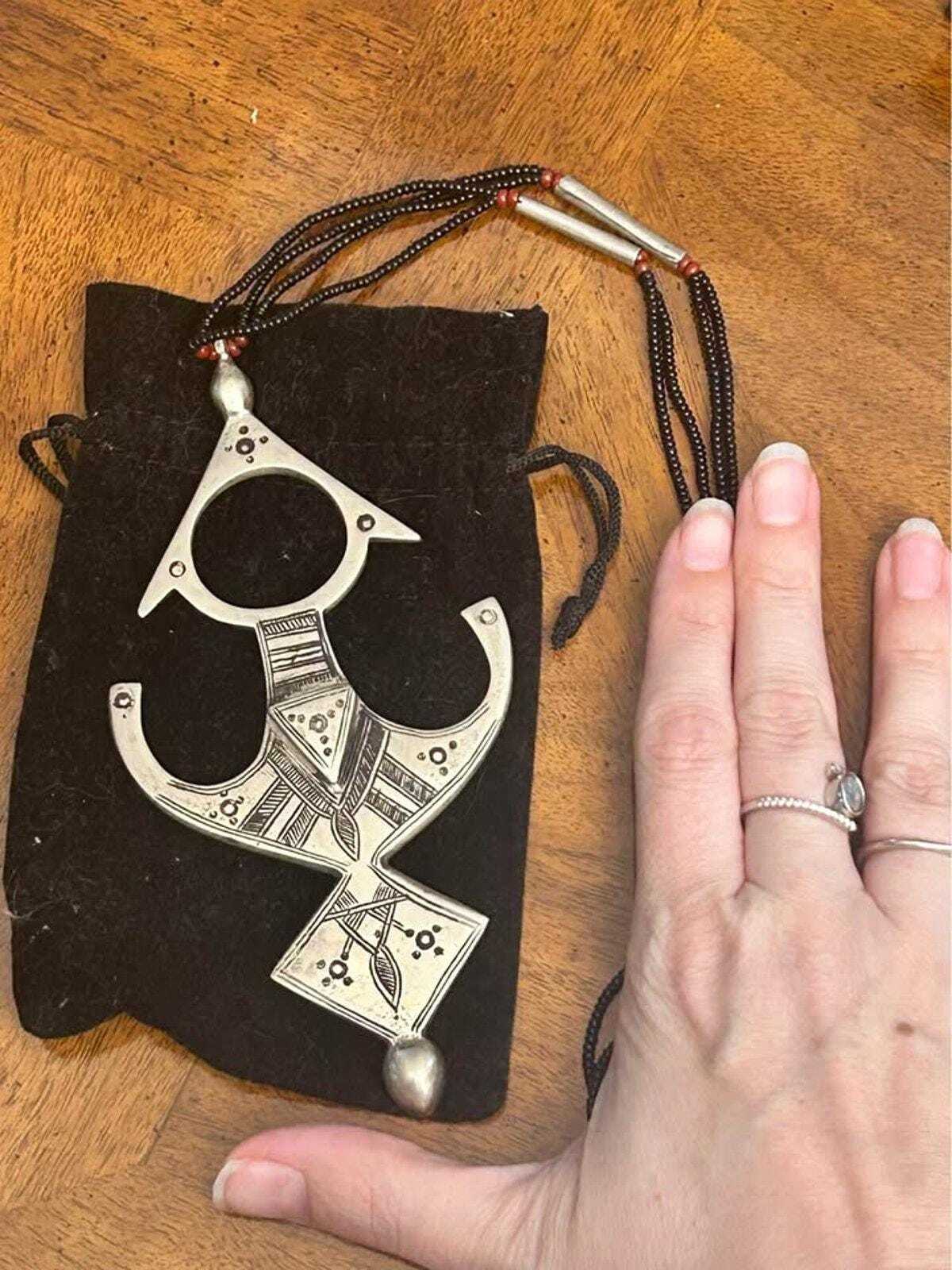 Vintage Large Tuareg Cross of Agadez Pendant Necklace Tribal Amulet