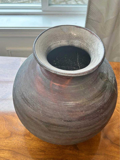 Vintage Large Signed Pam Carson Raku Pottery Metallic Glaze Vessel