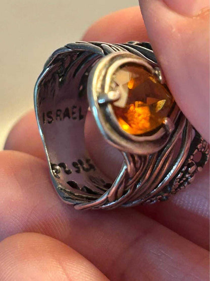 Vintage PZ Israel Sterling Silver Pear Citrine Ring Size 6