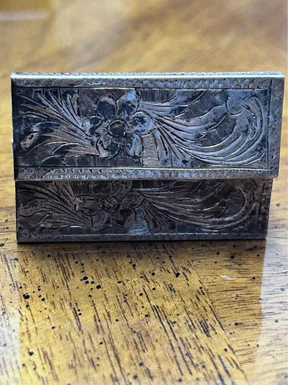 Antique 800 Silver Engraved Sliding Lipstick Case with Hidden Mirror