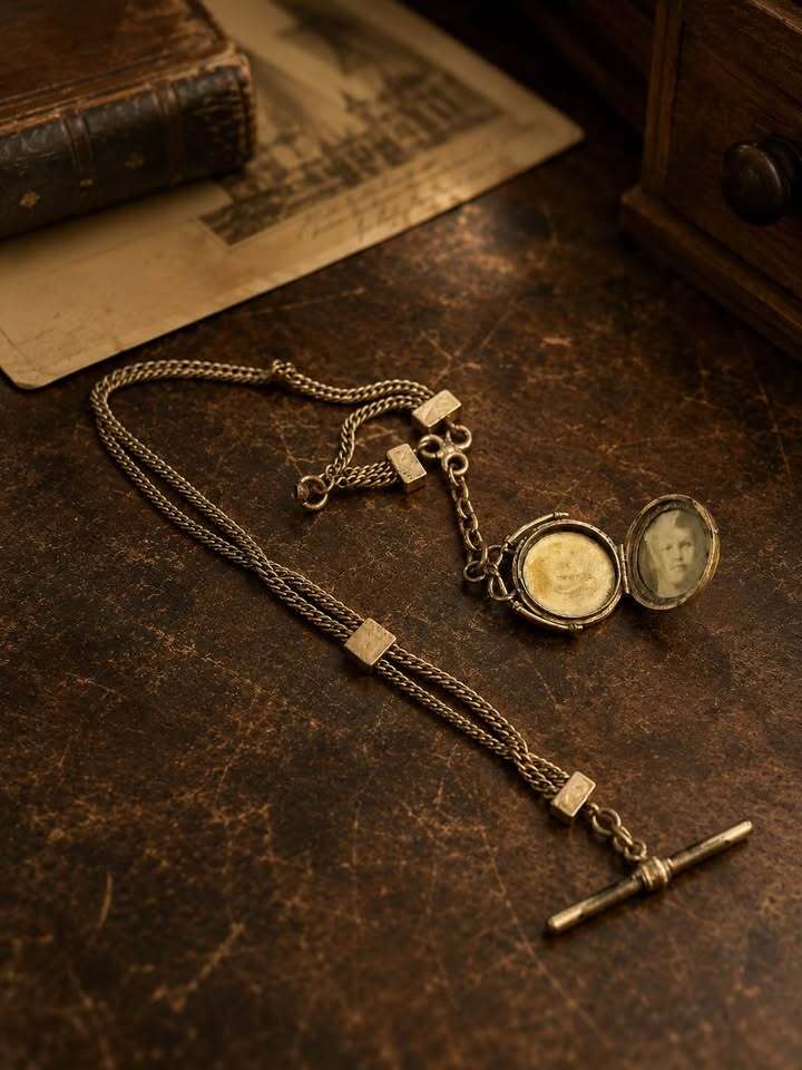 Antique Victorian Gold Filled Multi-Strand Albert Watch Chain with Photo Locket