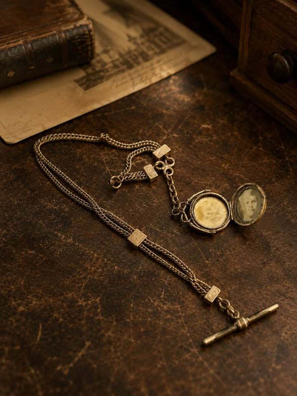 Antique Victorian Gold Filled Multi-Strand Albert Watch Chain with Photo Locket