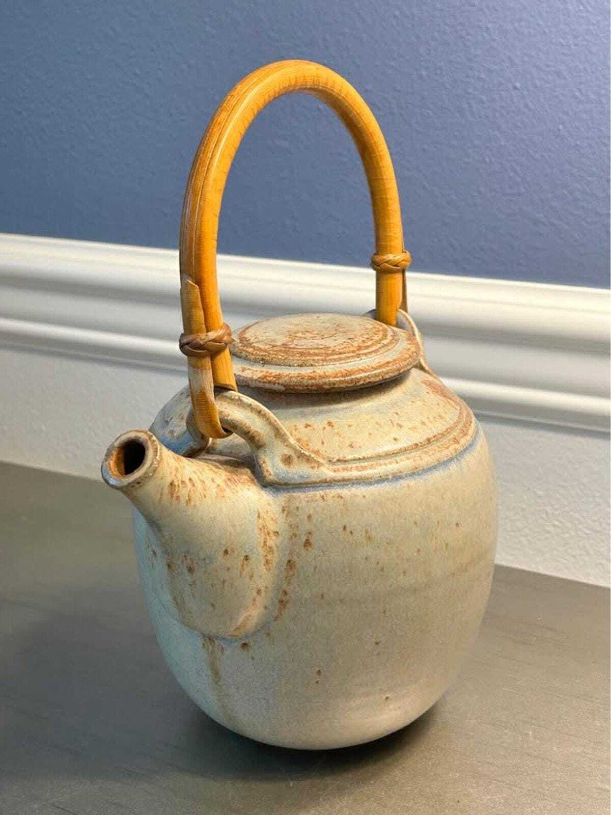 Isaac Grimball Signed Studio Pottery Teapot with Leaf Mark