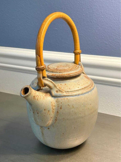 Isaac Grimball Signed Studio Pottery Teapot with Leaf Mark
