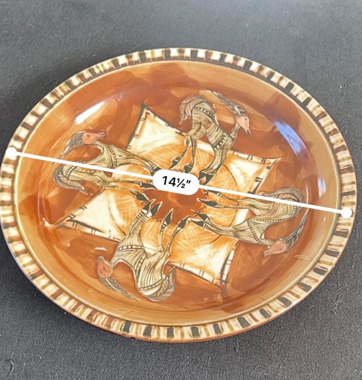 Monique Abatt Signed Studio Pottery Bowl – Hand-Painted Gazelle Motif, Mid-Century Ceramic Art