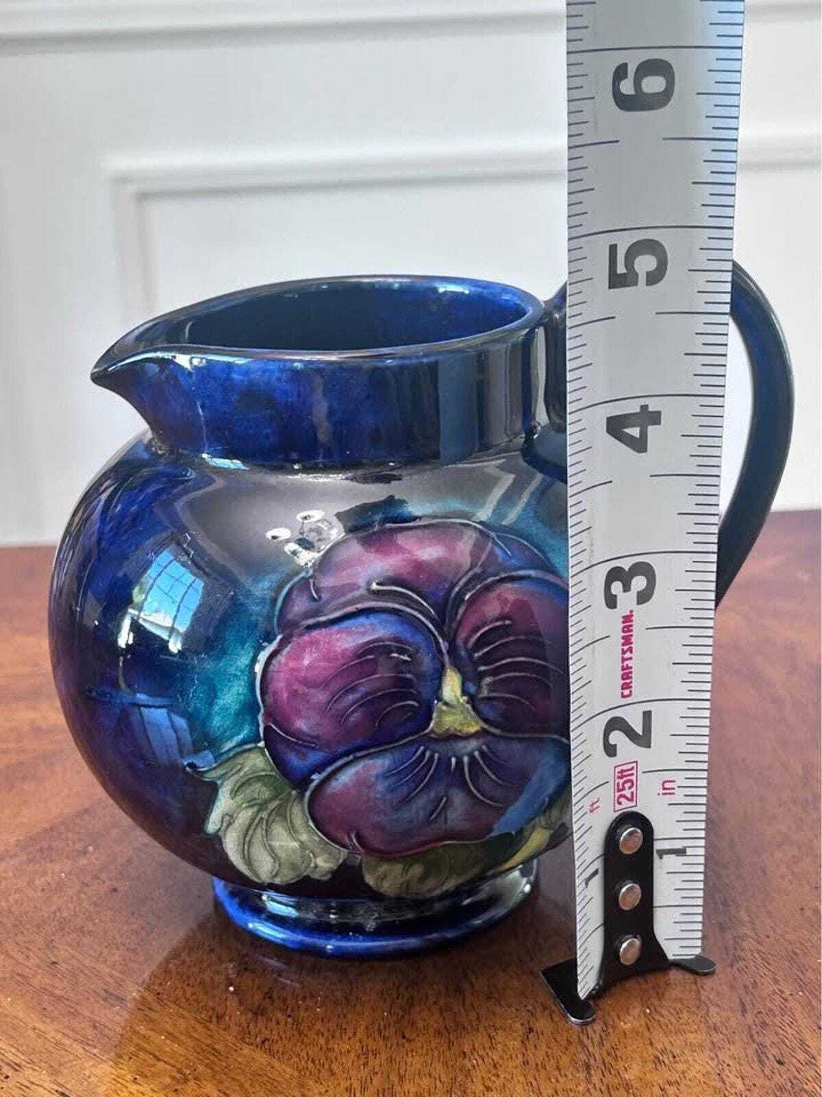 Vintage Moorcroft Pottery Pansy Pitcher Tube Lined Floral Jug