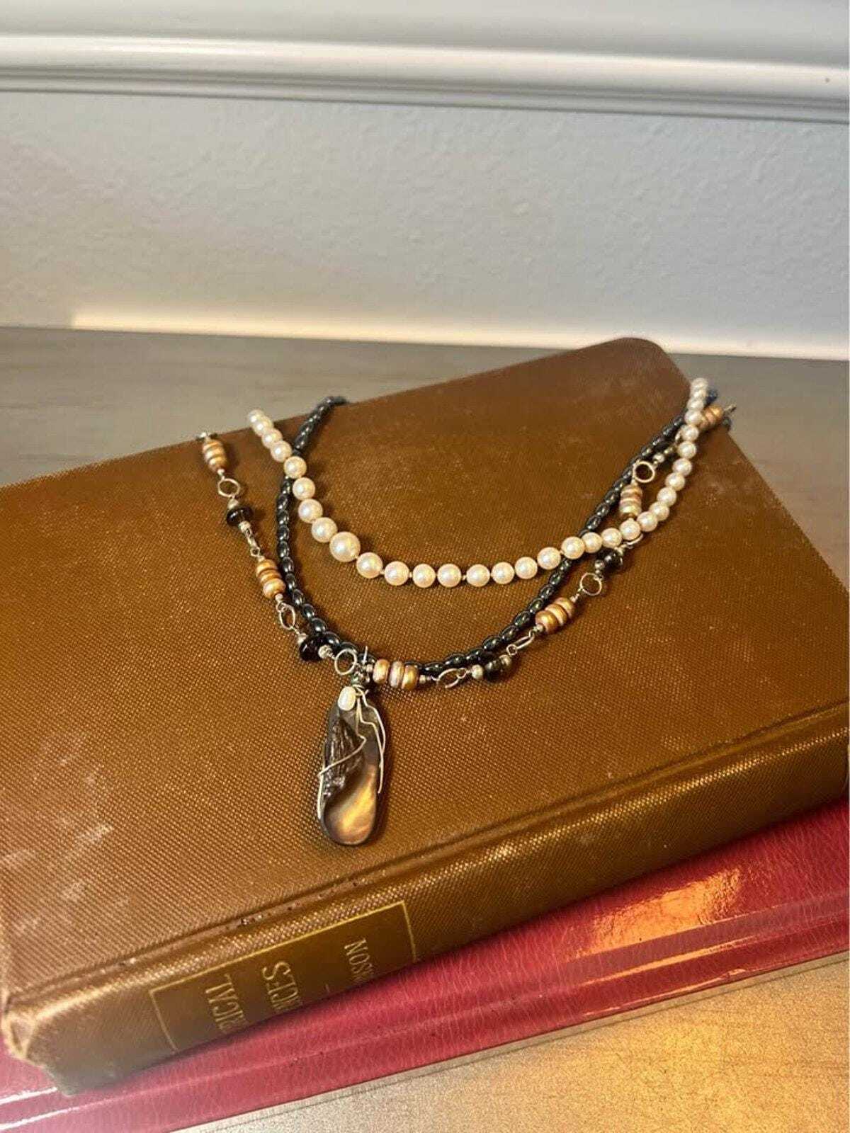 Vintage Curated 925 Sterling Silver Cultured Pearl and Hematite Layering Necklace Set