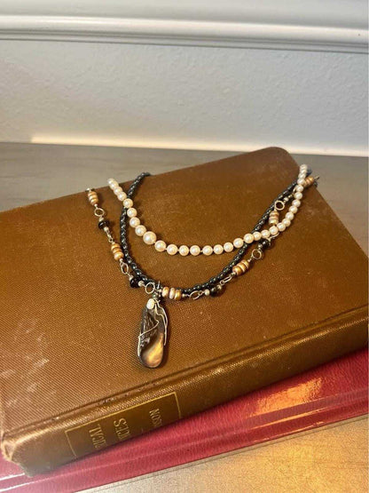 Vintage Curated 925 Sterling Silver Cultured Pearl and Hematite Layering Necklace Set
