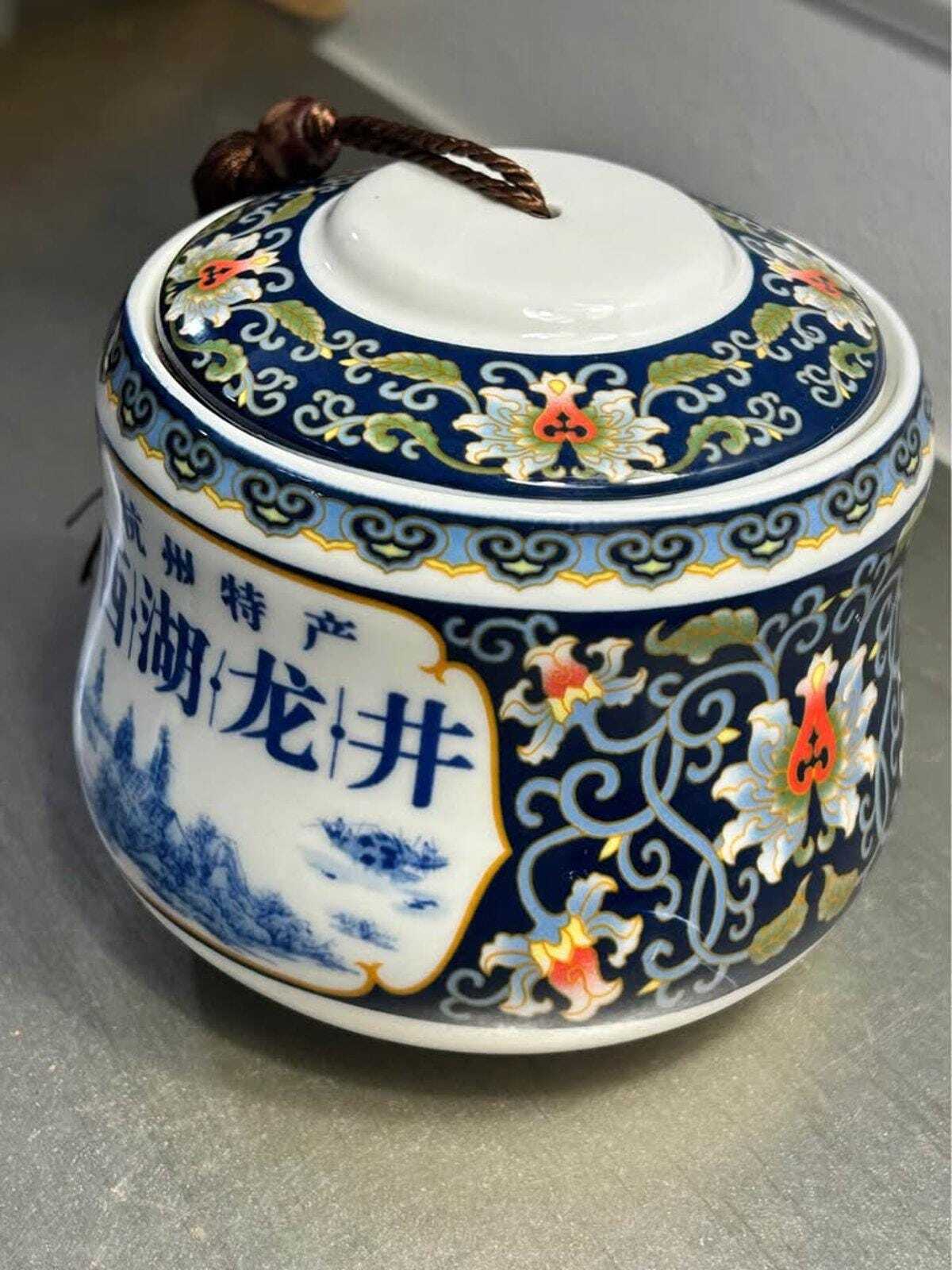 West Lake Longjing Porcelain Tea Caddy