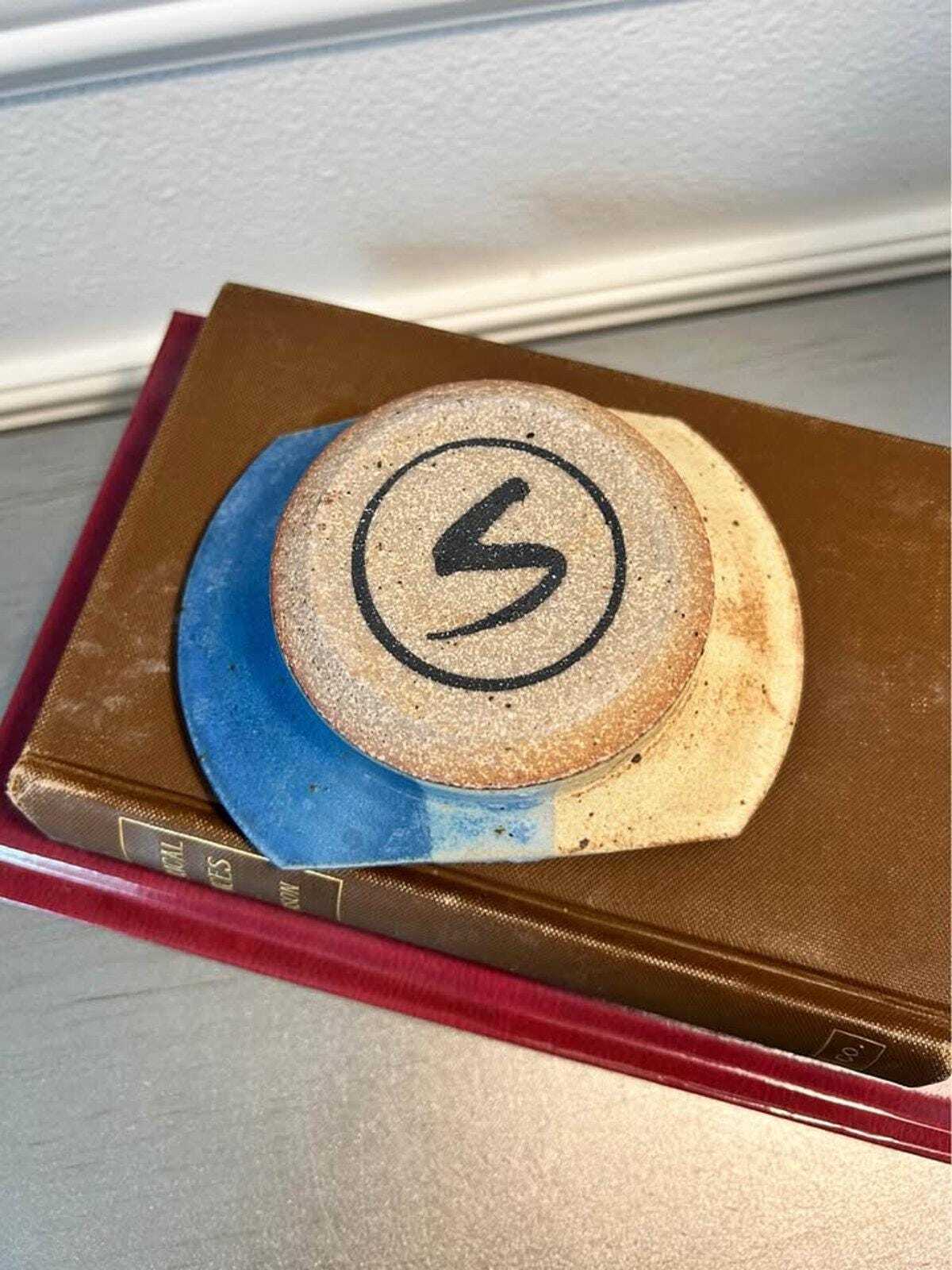 Studio Pottery Two-Piece Ceramic Soap Dish - Blue and Sand Glaze