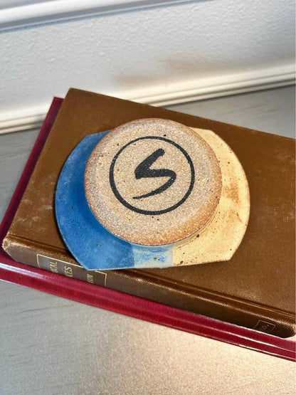 Studio Pottery Two-Piece Ceramic Soap Dish - Blue and Sand Glaze