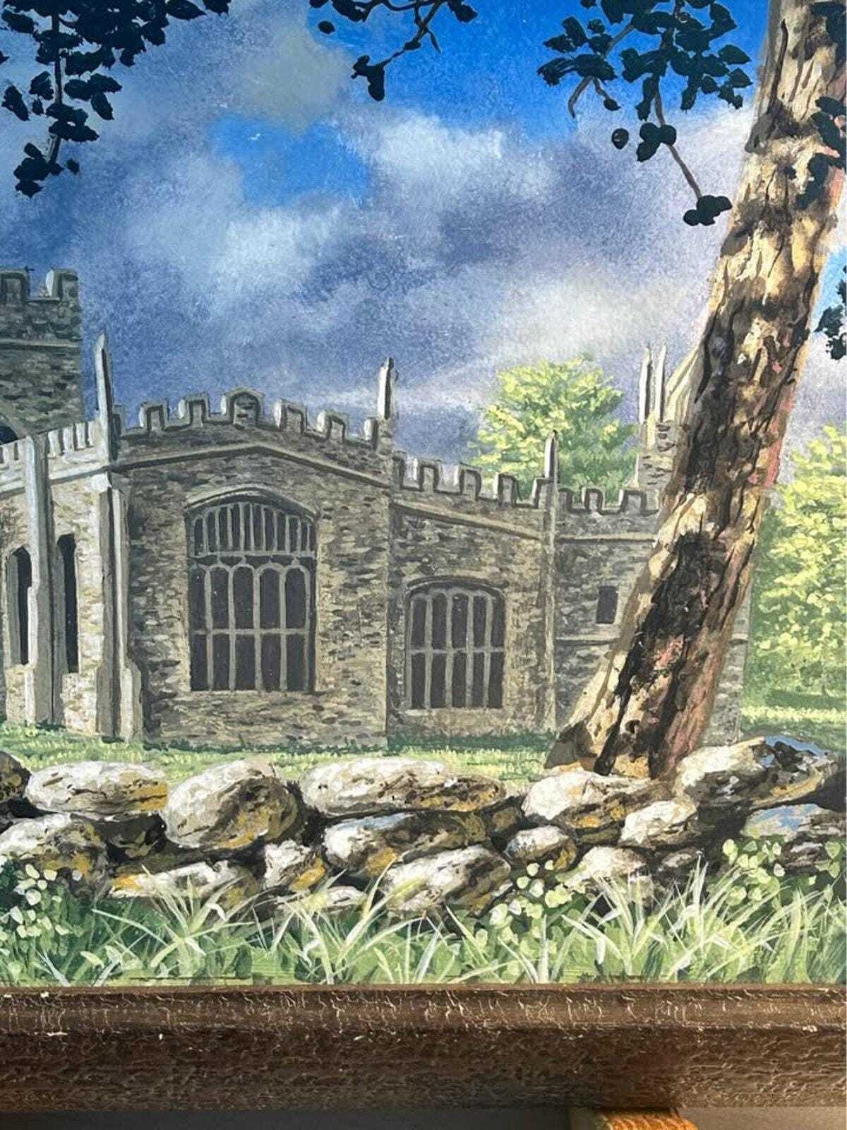 Vintage 1984 D. Mooney Original English Parish Church Landscape Painting