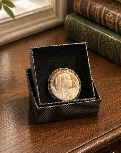 Hand-Carved Shell Cameo Brooch & Pendant, Veiled Madonna Portrait