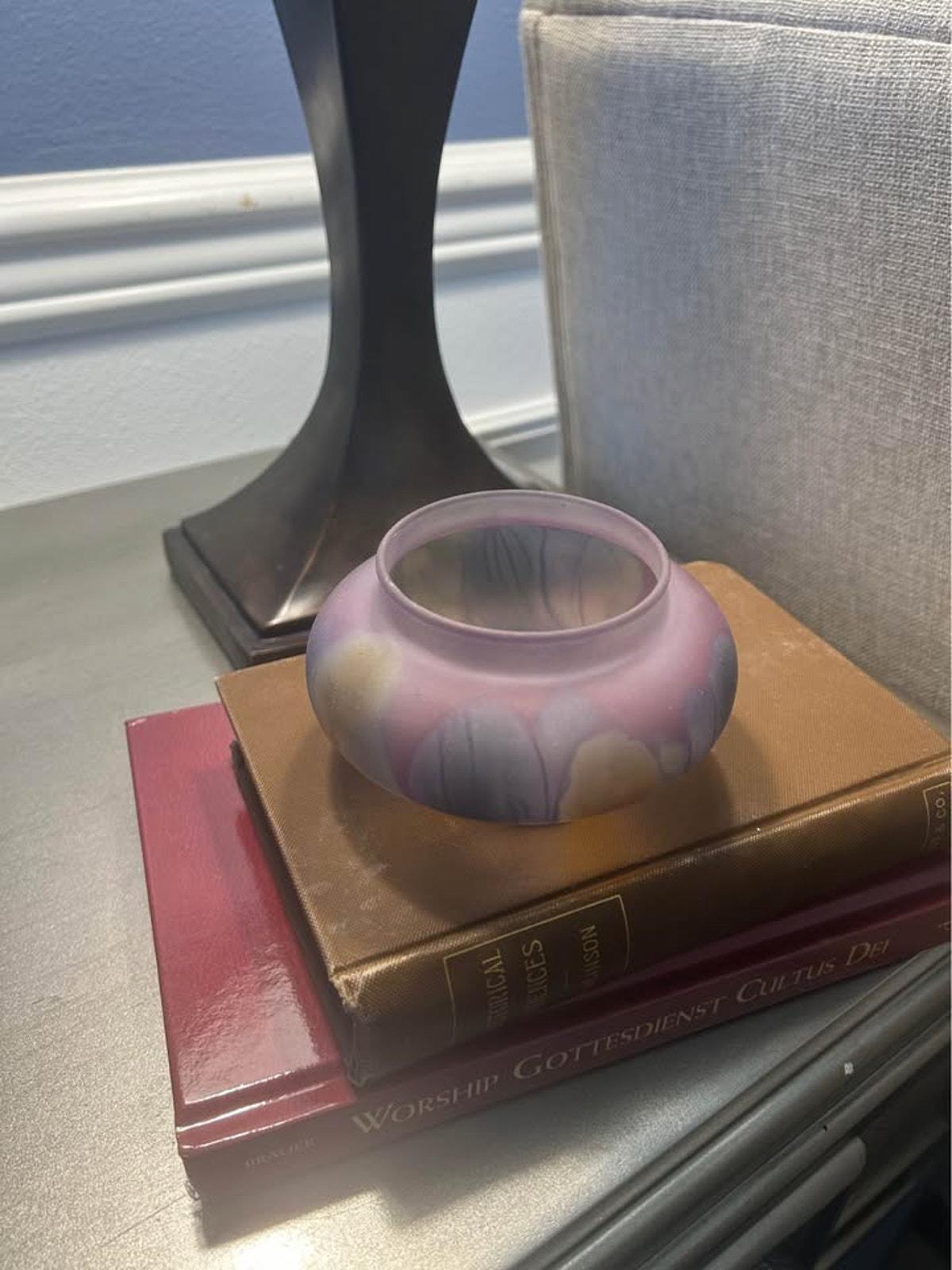 Nouveau Art Glass by Rueven Hand Painted Frosted Satin Glass Cabinet Vase