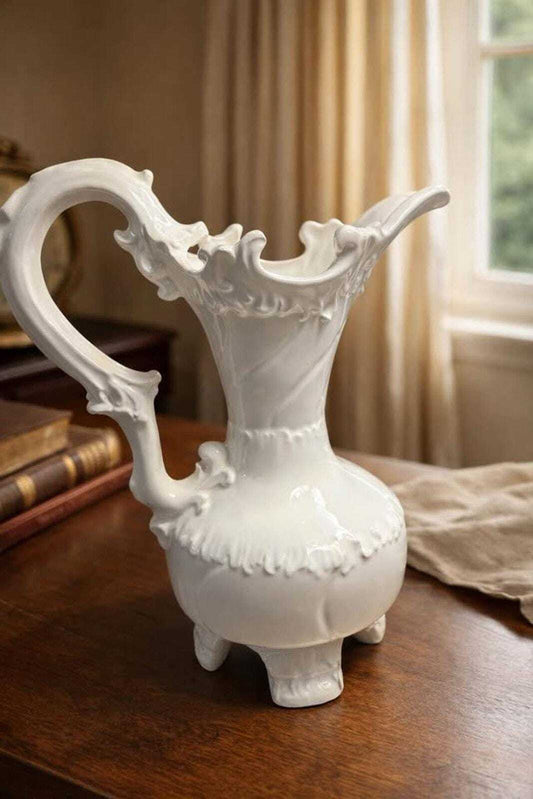 Artigiani Italiani Vintage White Ceramic Pitcher | Rococo Style Ewer