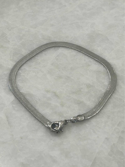 Sterling Silver Herringbone Bracelet Vintage 925 Flat Snake Chain 8 Inch