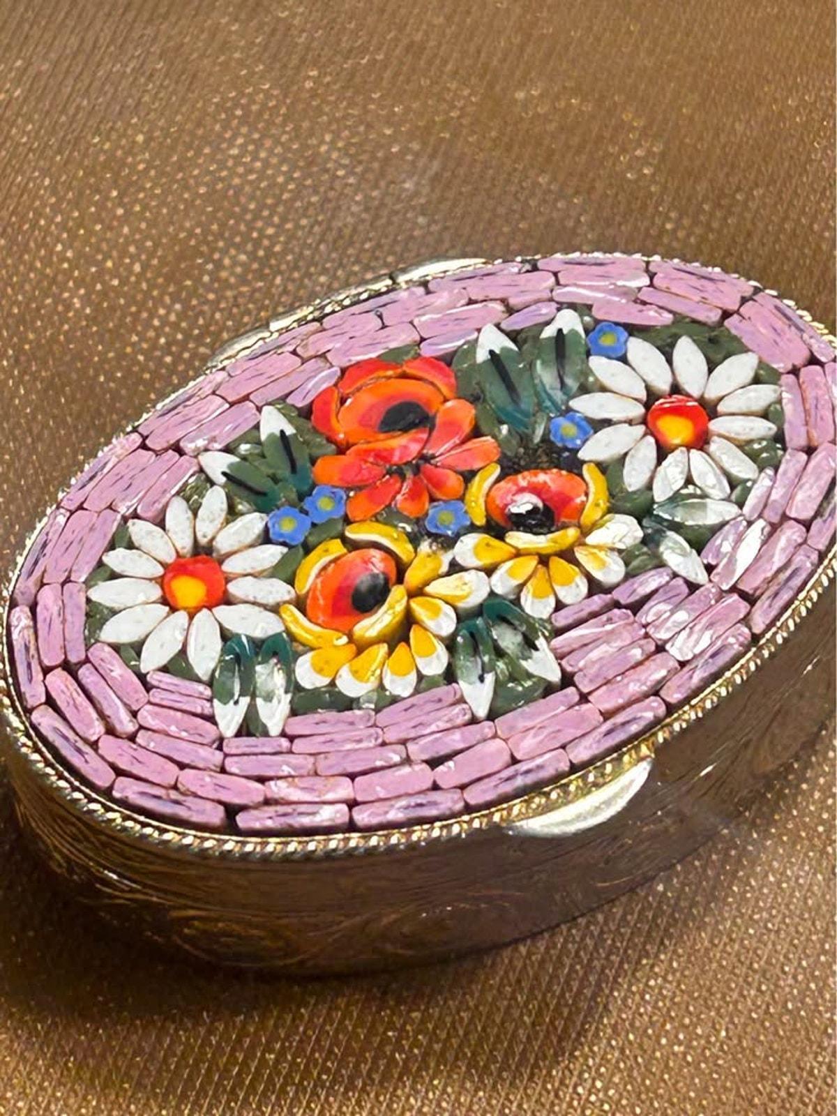 Vintage Italian Micro Mosaic Floral Pill Box