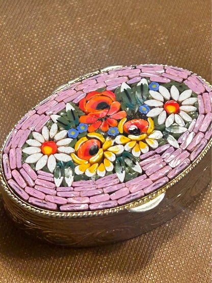 Vintage Italian Micro Mosaic Floral Pill Box