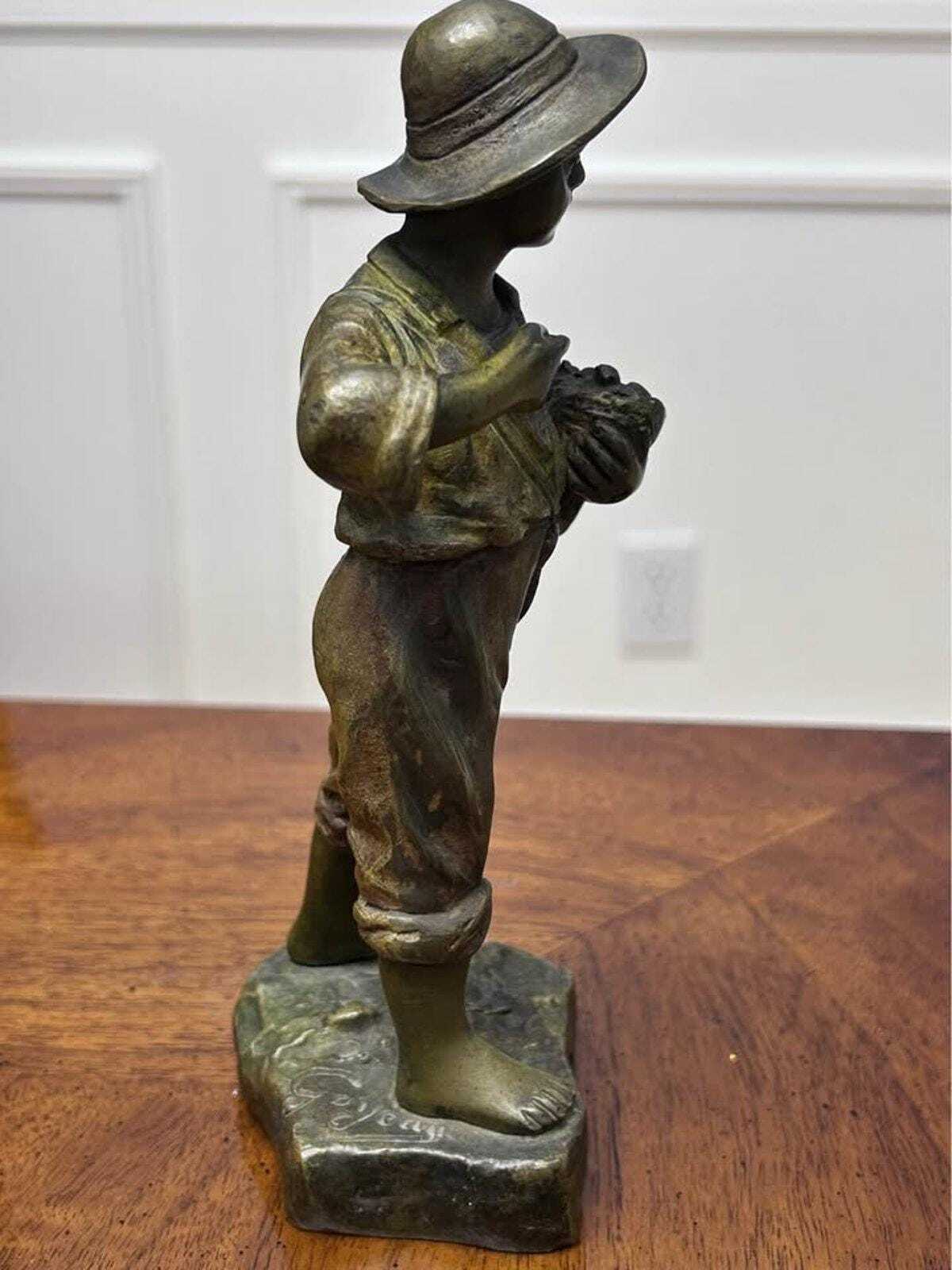 Antique French Bronze Peasant Boy Sculpture by Goyeau