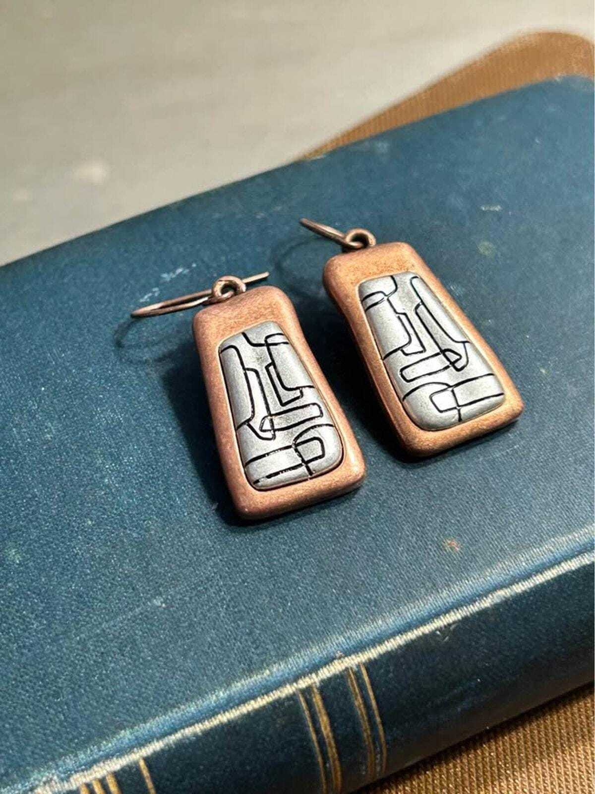 Premier Designs Vintage Mixed Metal Abstract Geometric Dangle Earrings