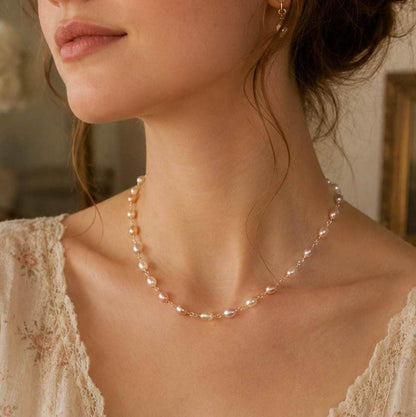 Vintage 14k Gold Wire Wrapped Freshwater Pearl Necklace, Pastel Baroque Pearls