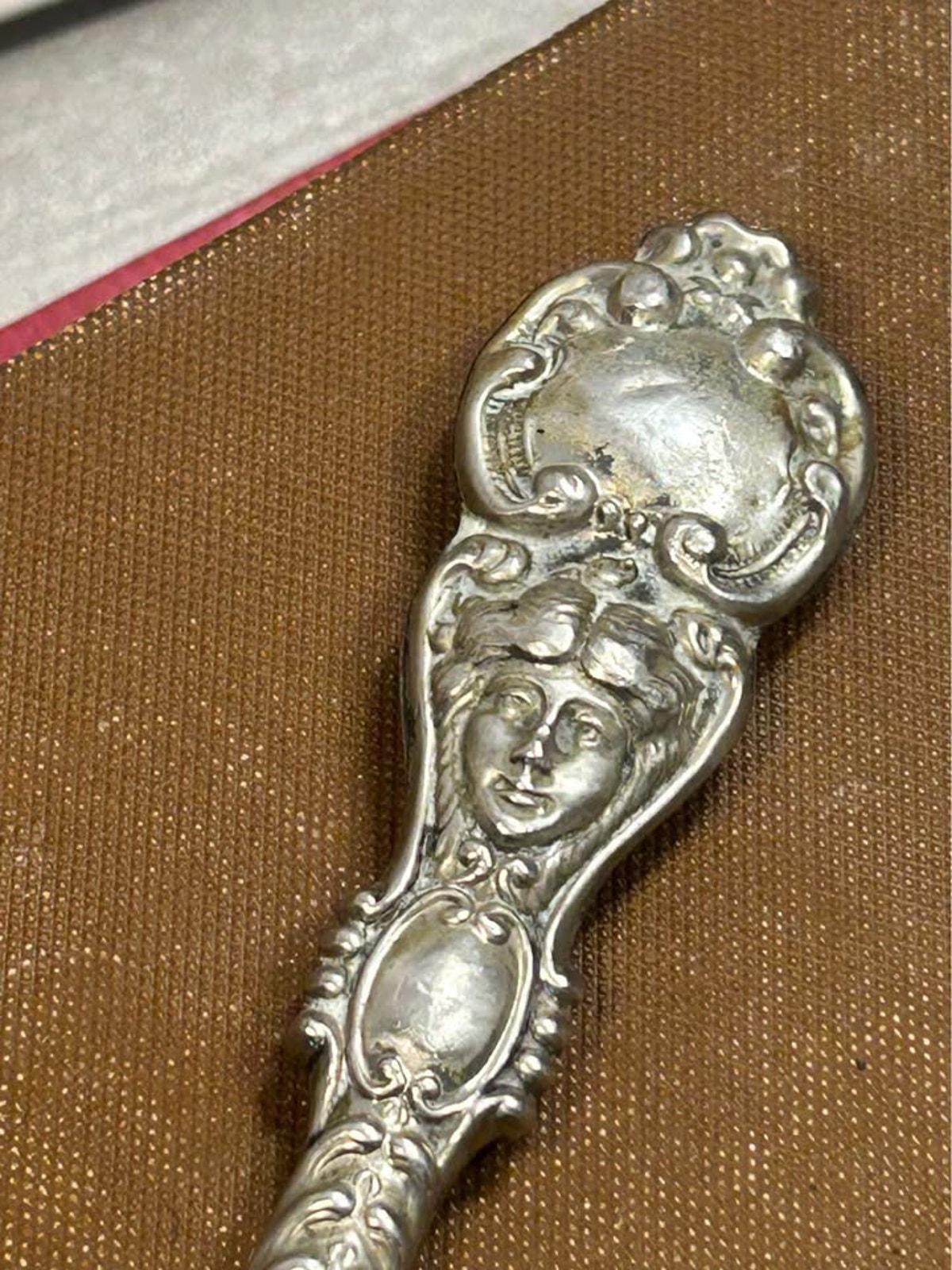 Antique Art Nouveau Sterling Silver Lady Portrait Button Hook