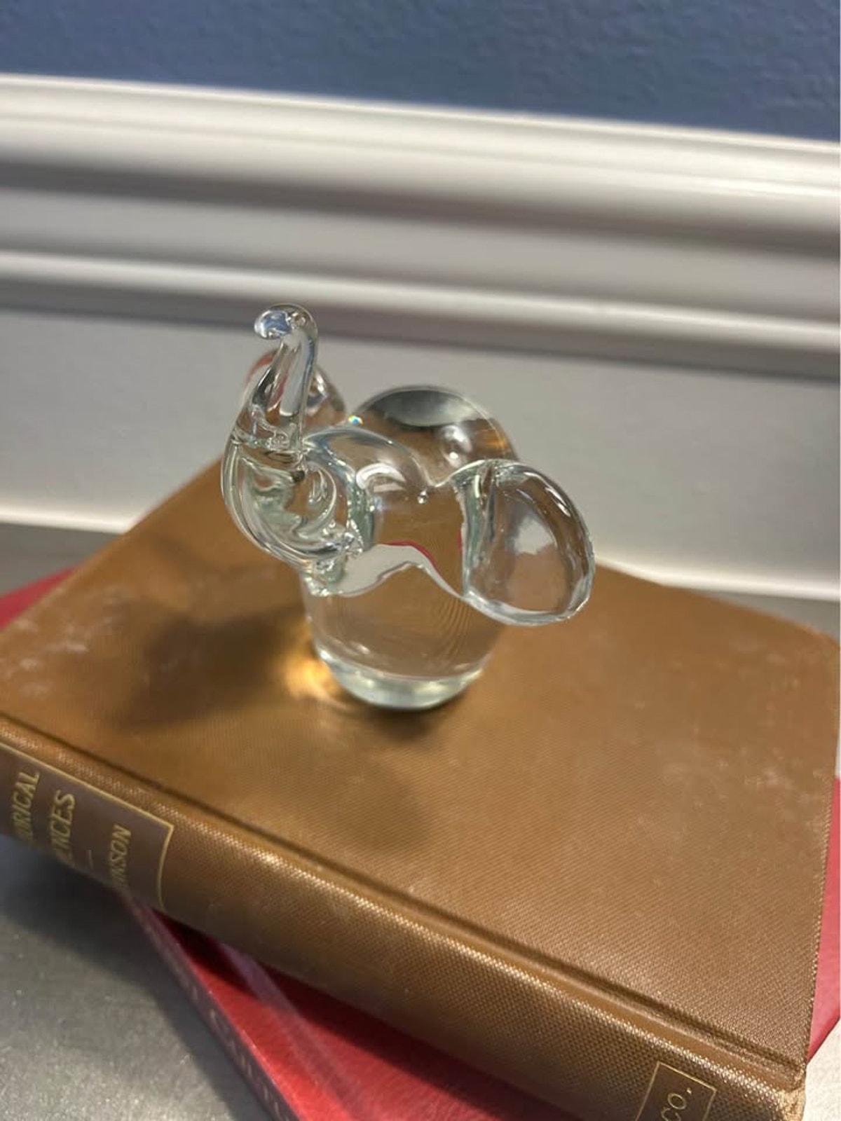 Hand Blown Clear Glass Elephant Figurine - Trunk Up for Good Luck