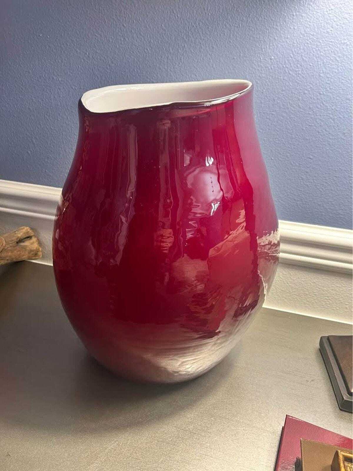 Heavy Studio Art Glass Ruby Cased Floor Vase - 16.5"