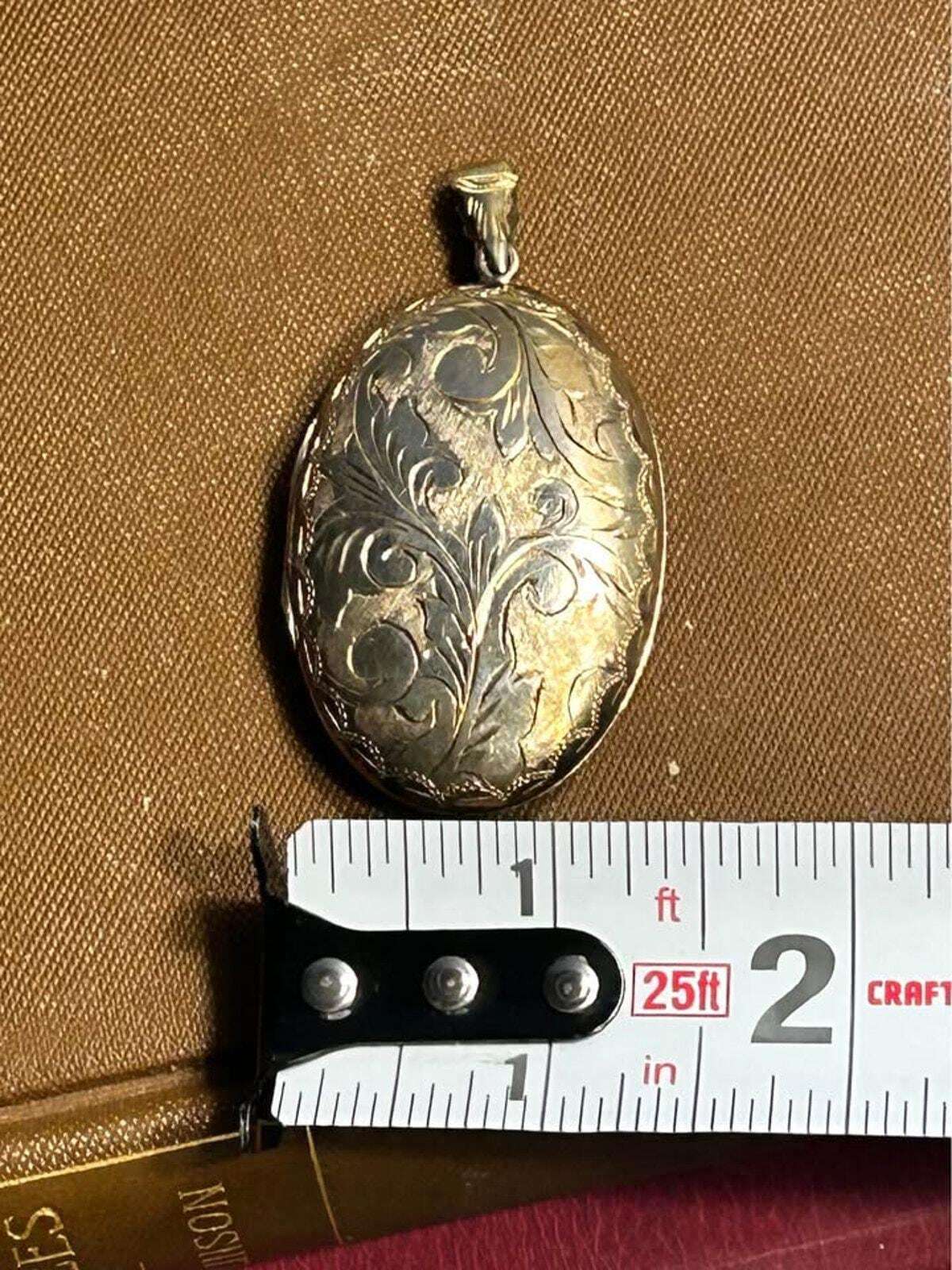 Thailand Sterling C.T. Large Engraved Oval Locket - Vintage Silver Foliate Keepsake Pendant