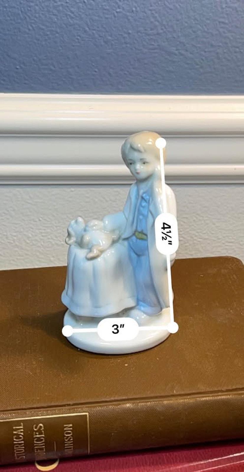 K's Collection Vintage Porcelain Young Veterinarian Figurine - Hand Painted Pastel Boy with Dog
