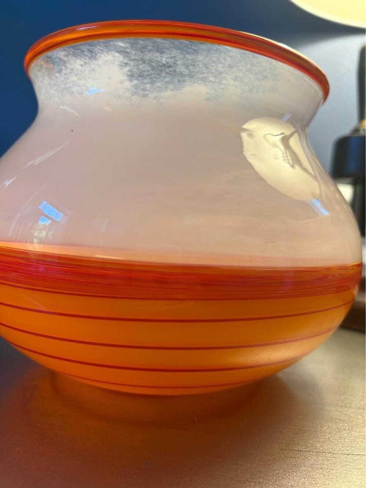 Vintage 2002 Callahan McVay Studio Art Glass Hand Blown Orange Swirl Vessel