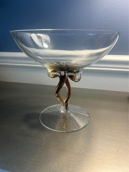 Mid-Century Modern Amber Controlled Twist Glass Compote - Large 11” Art Glass Centerpiece Bowl