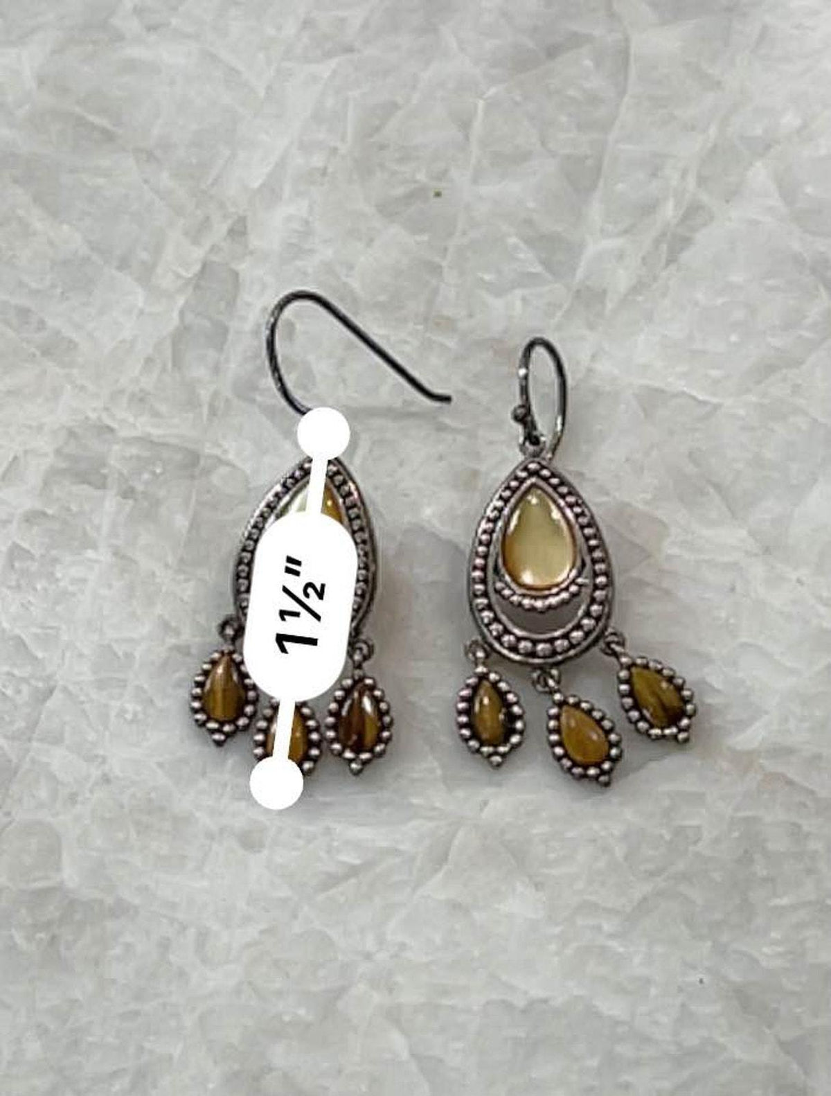 925A China Sterling Silver Chandelier Earrings with Mother of Pearl and Tiger's Eye