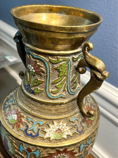 Antique Japanese Champleve Enamel Brass Vase